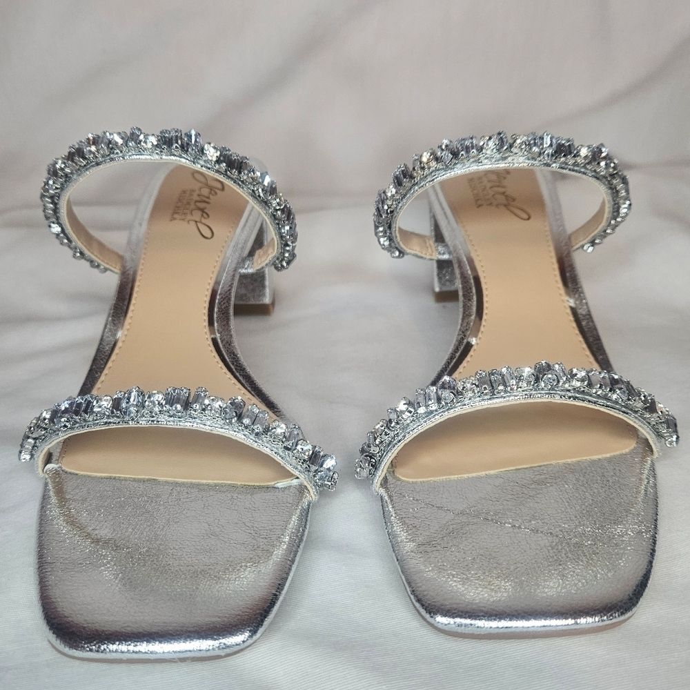 Jewel Badgley Mischka Alessia Block Heel Evening Slide Sandals Sz 5.5